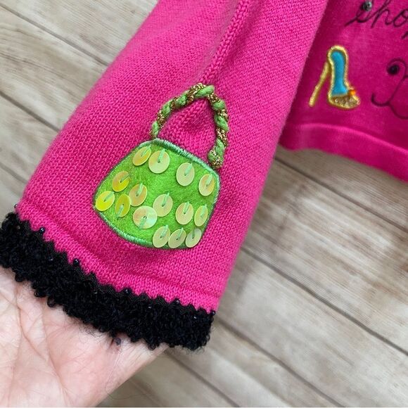 VINTAGE BEREK BORN TO SHOP EMBROIDERED AND EMBELLISHED SWEATER IN‎ PINK - Picture 8 of 11